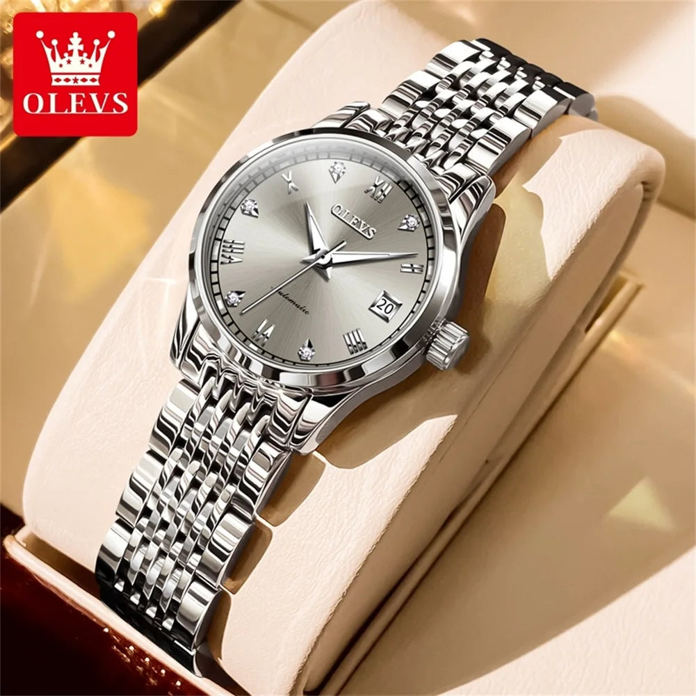 OLEVS 6607+6602 Original Men Women Watch Luxury Brand Tourbillon Mechanical Watch High end Romantic Lover Date Gift Couple Watch
