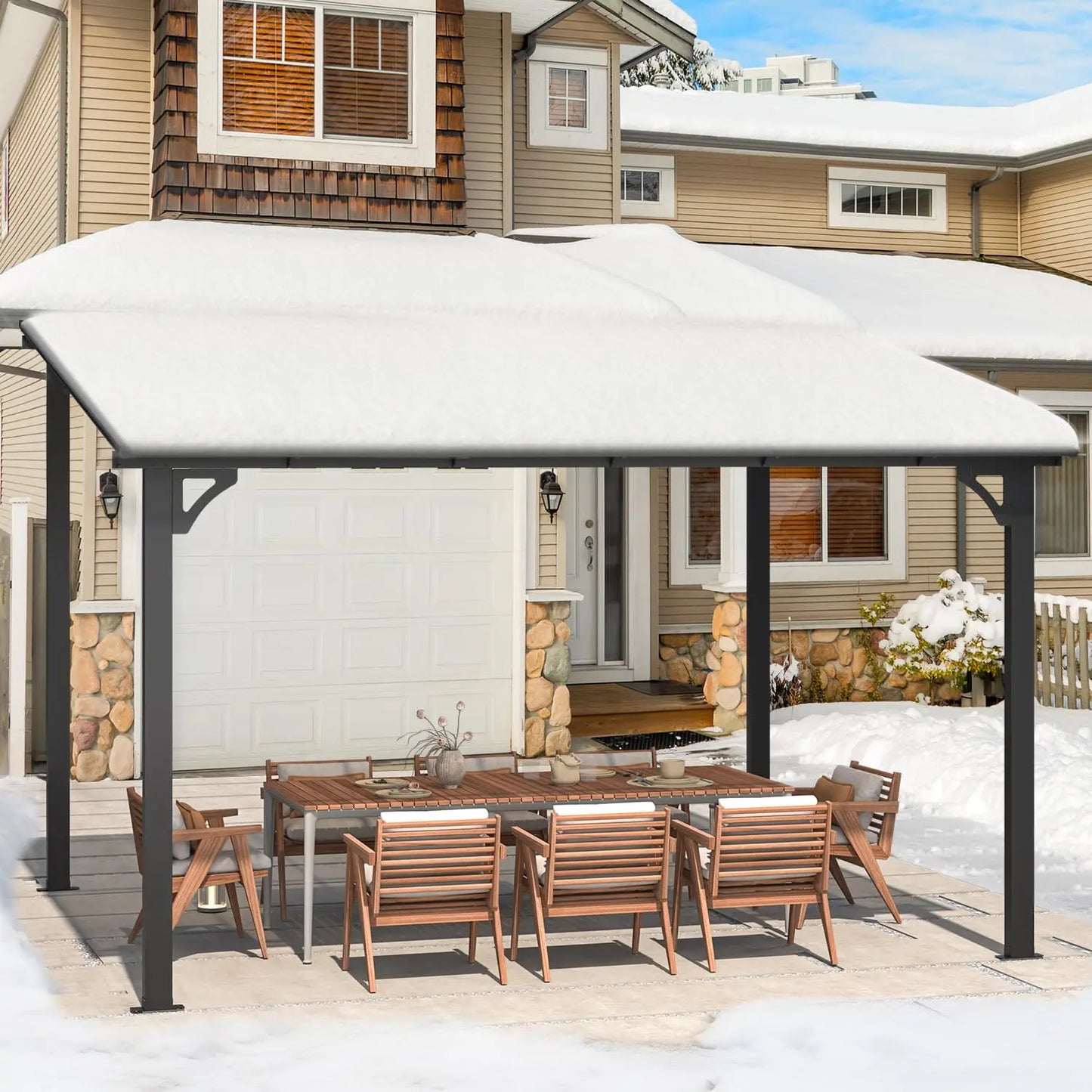 Wall Gazebo12’ x 10’, Hard Top Gazebos Pergola on Clearance, Outdoor Patio Lean to Gazebo Canopy Awnings for Deck,, Customized