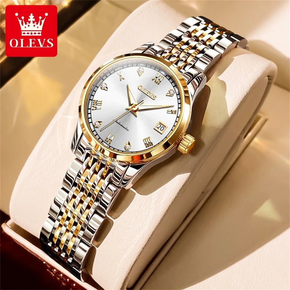 OLEVS 6607+6602 Original Men Women Watch Luxury Brand Tourbillon Mechanical Watch High end Romantic Lover Date Gift Couple Watch