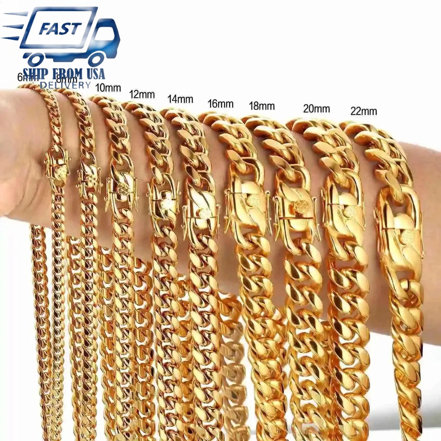 6mm-22mm wide 316L Stainless Steel Cuban Miami Chains Necklaces Big Heavy Round Link Chain for Men Hip Hop Rock jewelry