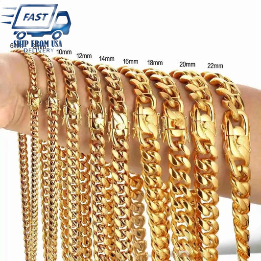 6mm-22mm wide 316L Stainless Steel Cuban Miami Chains Necklaces Big Heavy Round Link Chain for Men Hip Hop Rock jewelry