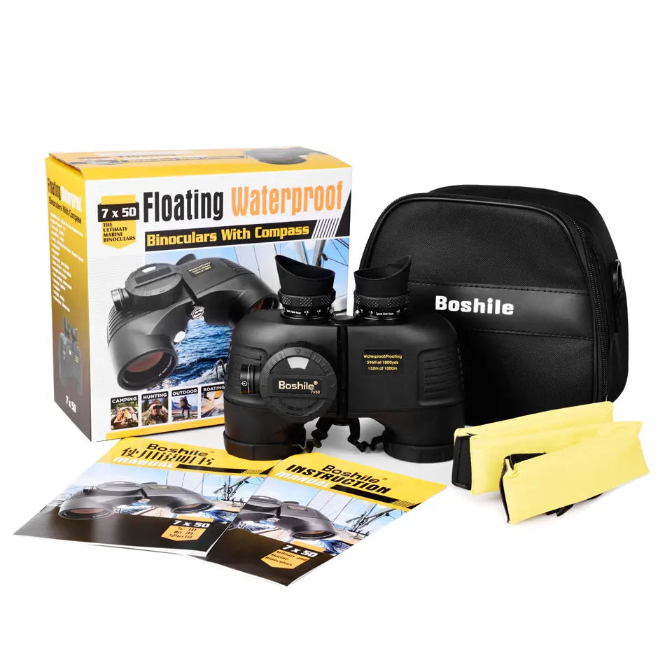 Boshile 7x50 Binoculars Powerful Marine Telescope With Compass Rangefinder Waterproof BAK4 Prism FMC Lens For Navigation Hunting