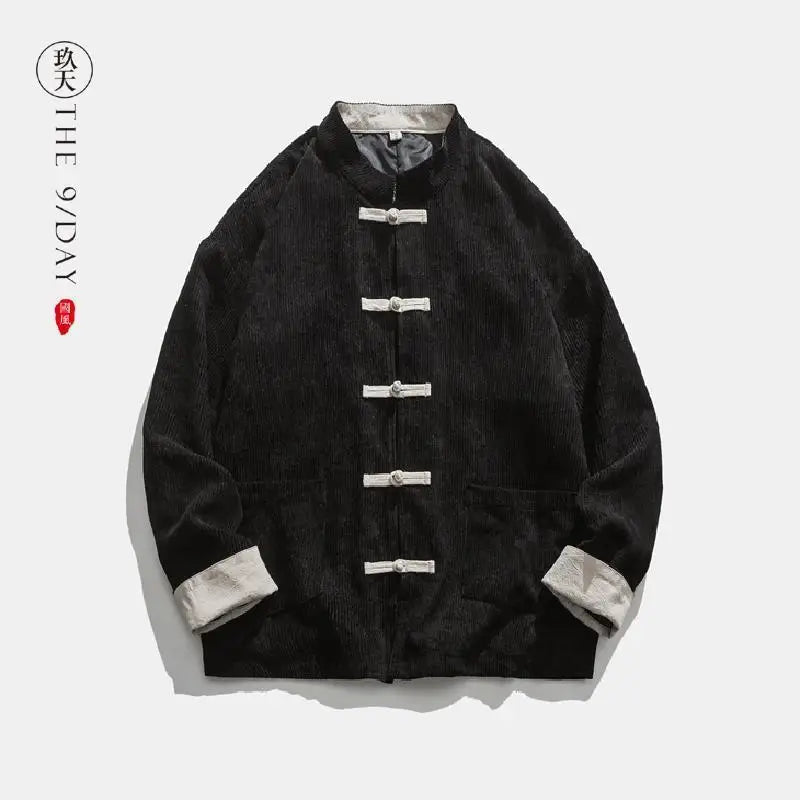 Chinese Style Tracksuit Spring Corduroy Two-piece Set Casual Tang Suit Men's Coat Zhongshan Suit Ancient Buckle Training Wear