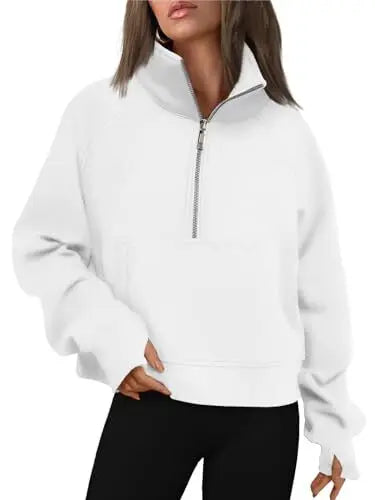 Womens Sweatshirts Half Zip Cropped Pullover Fleece Quarter Zipper Hoodies 2025 Fall Fashion Outfits Clothes