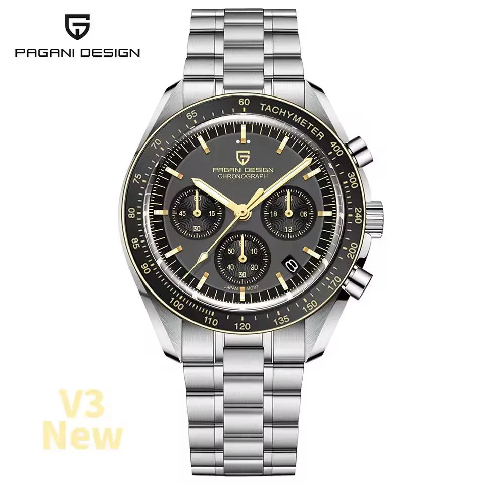 2026 New PAGANI DESIGN V6 Moon Men's Watcher Chronograph Quartz Watch Men Luxury AR Sapphire Ceramic Bezel Waterproof Luminous