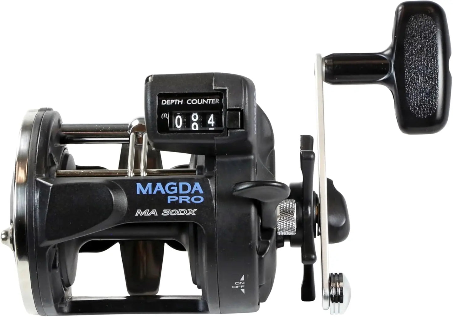 Compact Line Counter Trolling Reel, Lightweight and Durable for All-Day Fishing, Black/Silver Design