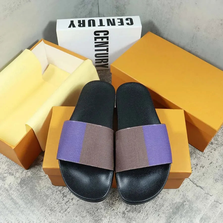 Designers Slides Womens Slippers Floral Slipper Leather Rubber Flats Sandals Summer Beach Shoes Loafers Gear Bottoms Slider