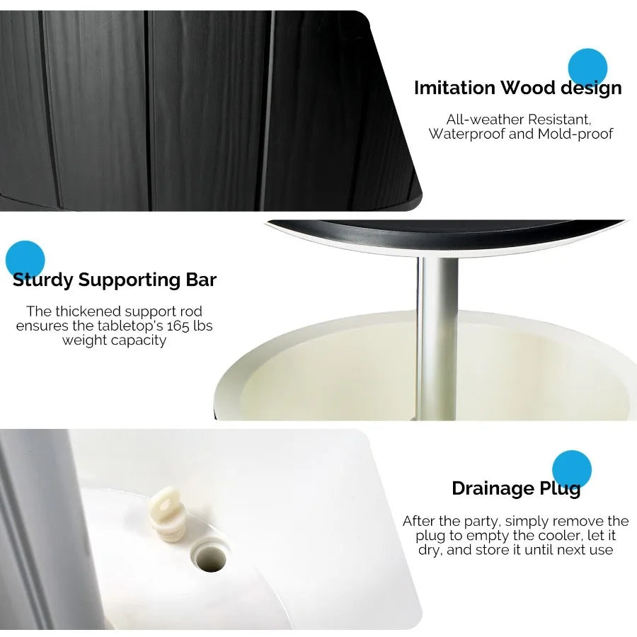 10Gallon Black Four Leg Ice Bucket Plastic Side Table Outdoor Beverage Cooler Portable Drink Storage Patio Party BBQ Camping Ga