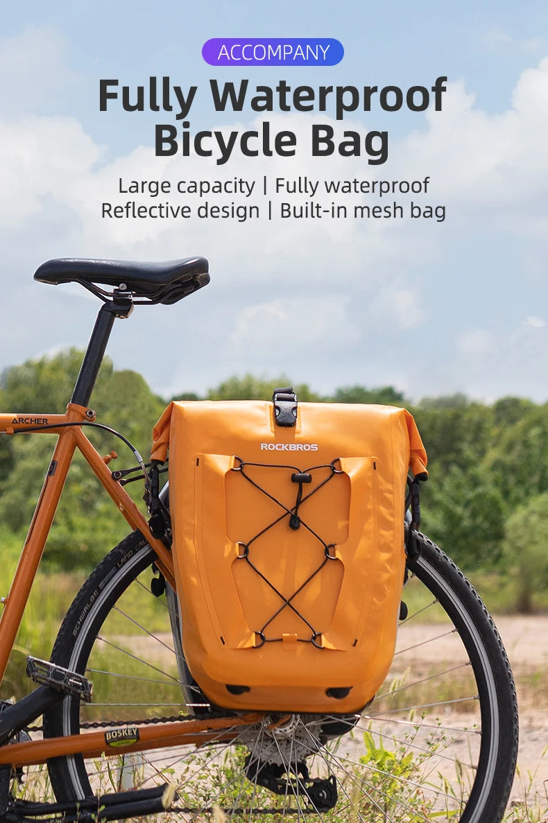ROCKBROS Waterproof Bike Bag 25L Travel Cycling Bag Basket Bicycle Rear Rack Tail Seat Trunk Bag Bicycle Bag Panniers 1PCS