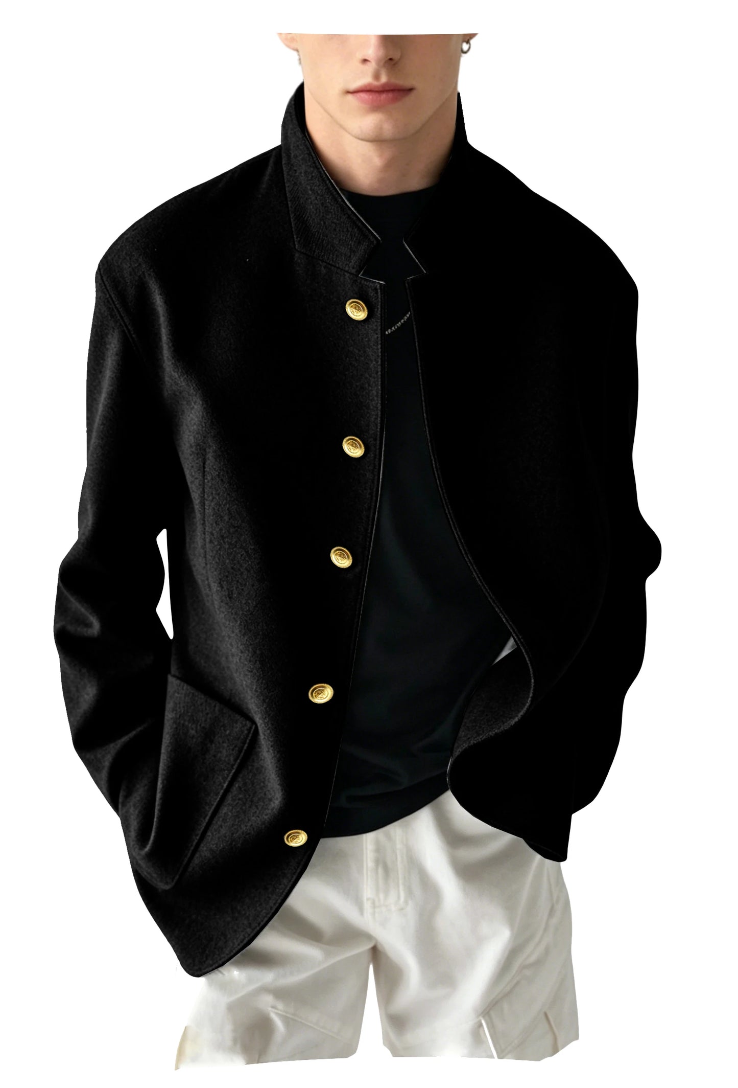 Vintage Men's Stand Collar Jacket Wool Blend Casual Coat Warm Autumn Winter Business Blazer Plus Size Streetwear Outerwear