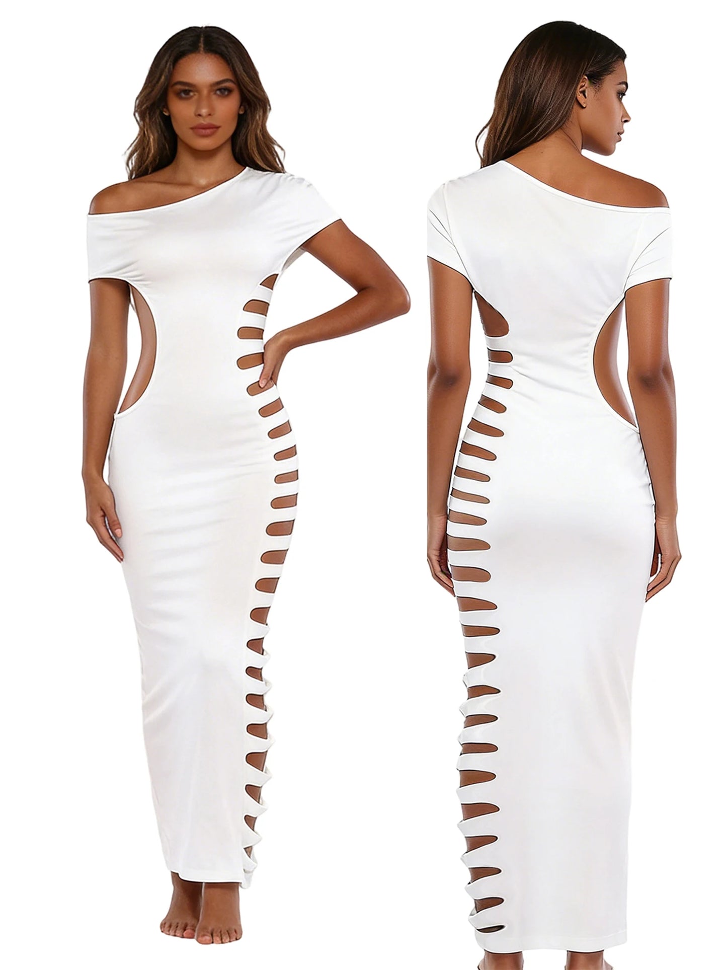 Elegant One Shoulder Bodycon Dress with Side Cutout Detail and Sleeveless Design Perfect for Parties and Special Occasions