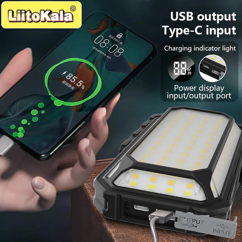 LiitoKala High Power COB Solar Camping Light 1200LM 4 Modes IPX4 Waterproof 10000mAh Rechargeable Outdoor Lamp