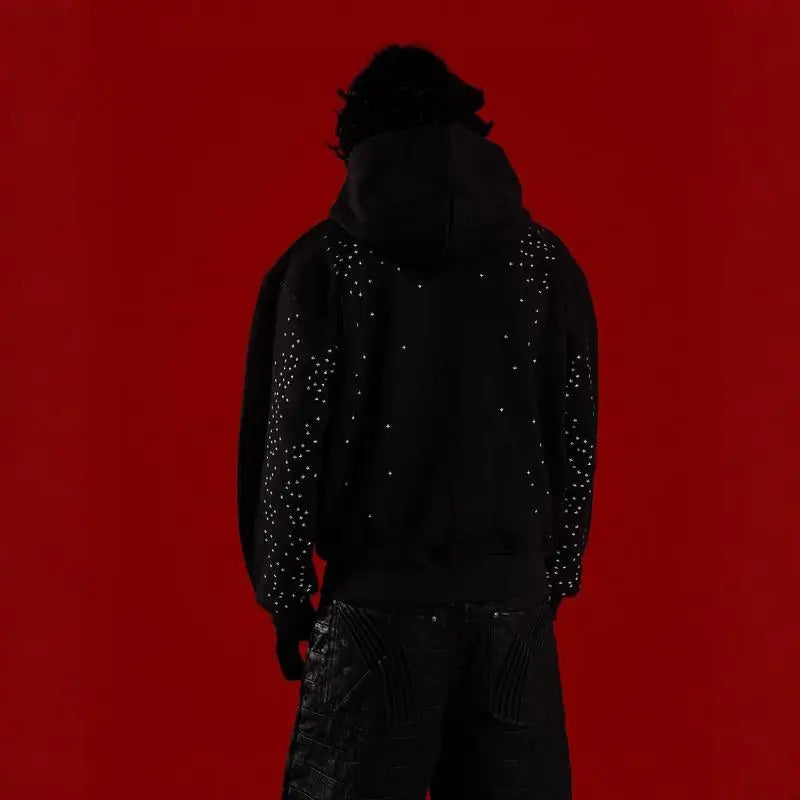 Black Gothic Zip-up Hoodie, A Streetwear Sweatshirt for Men and Women. A Casual Outerwear Perfect for All Seasons.