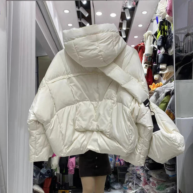 Winter Solid with Backpack Hooded Down Jacket Female Thick Warm Quilted Parka Outwears Women White Duck Down Warm Short Jackets