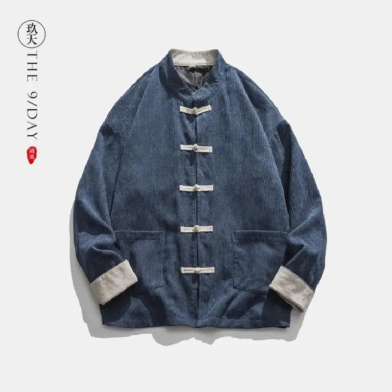 Chinese Style Tracksuit Spring Corduroy Two-piece Set Casual Tang Suit Men's Coat Zhongshan Suit Ancient Buckle Training Wear