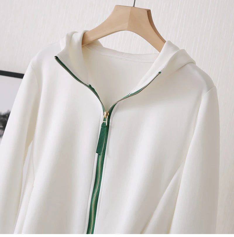 M-XXL Zip Hoodie y2k Women Autumn Winter New Long Sleeve Loose Casual Cardigan Sweatshirts Female Fashion White Black Clothing