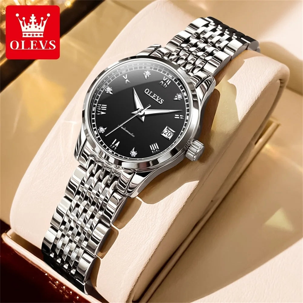 OLEVS 6607+6602 Original Men Women Watch Luxury Brand Tourbillon Mechanical Watch High end Romantic Lover Date Gift Couple Watch
