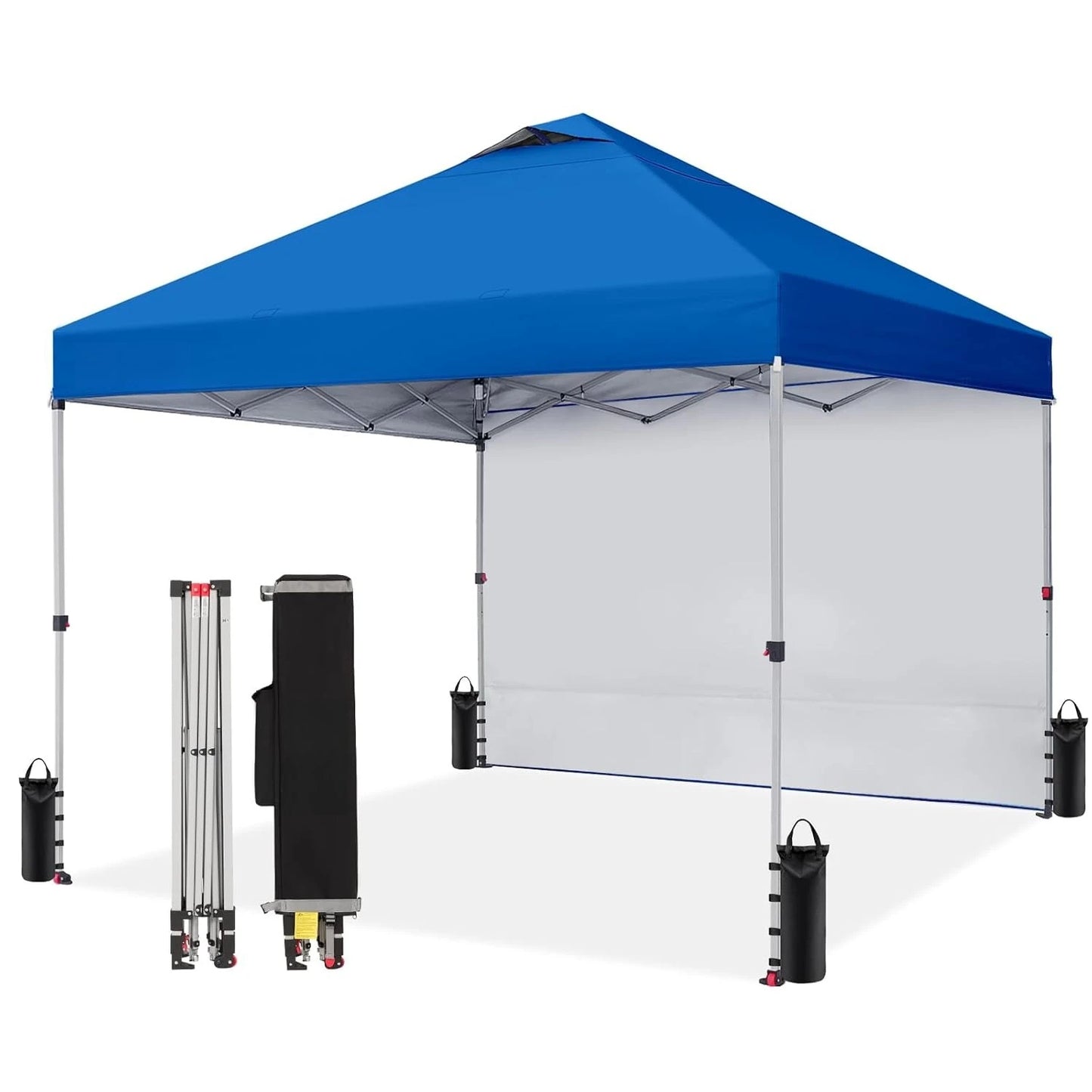 10x10 Pop Up Canopy with 1 Side Wall - Beach Tent with One Push Setup - Outdoor Sun Shade for Events, Parties, Customized