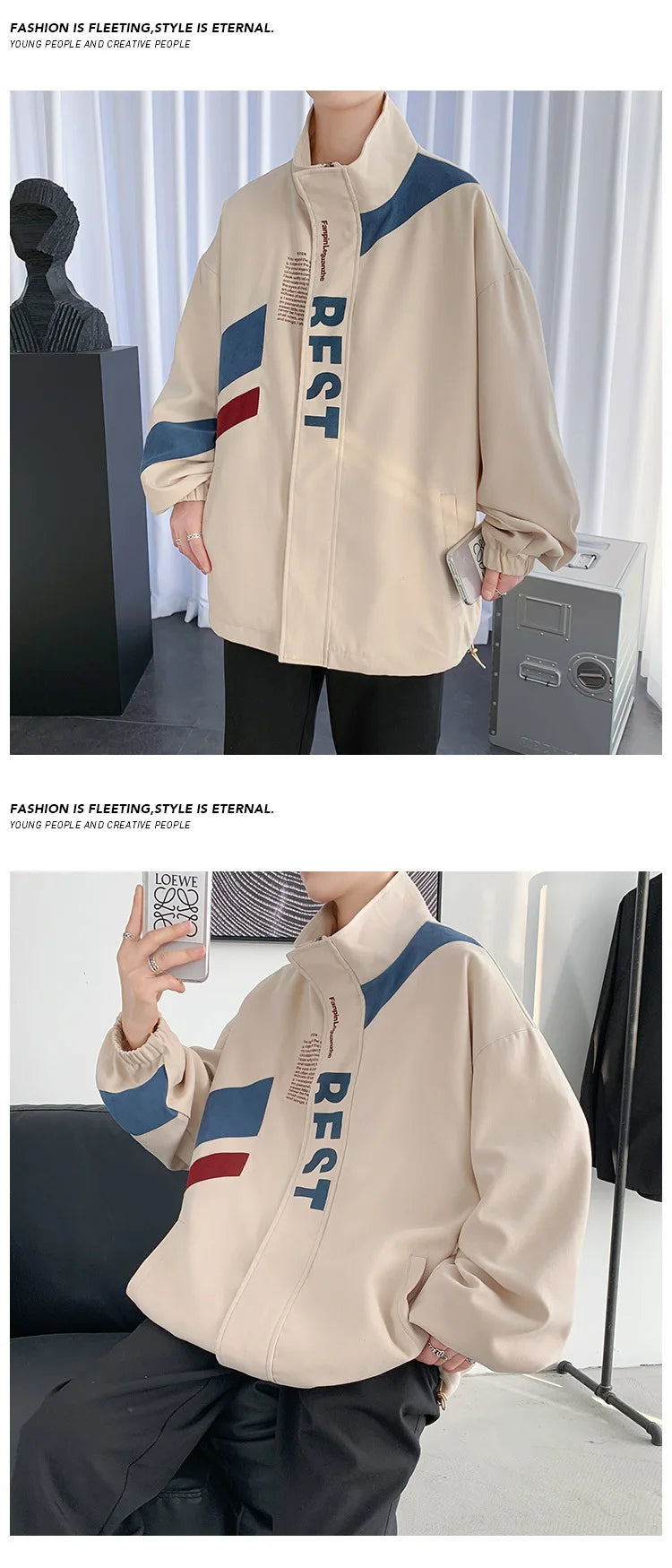 Patchwork Sports Jacket Men Hip Hop Street Loose Outwear Casual Turn Down Collar Jackets Trend Couples Coat 2023 New Male Jacket