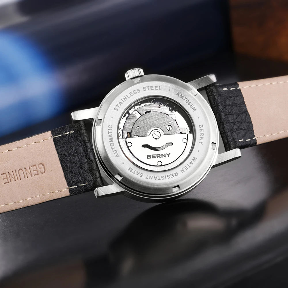 BERNY Watch for Men Mechanical Automatic Watches  Luxury Brand Male Clock Water Resistant Swiss Trackway Men's Wristwatch