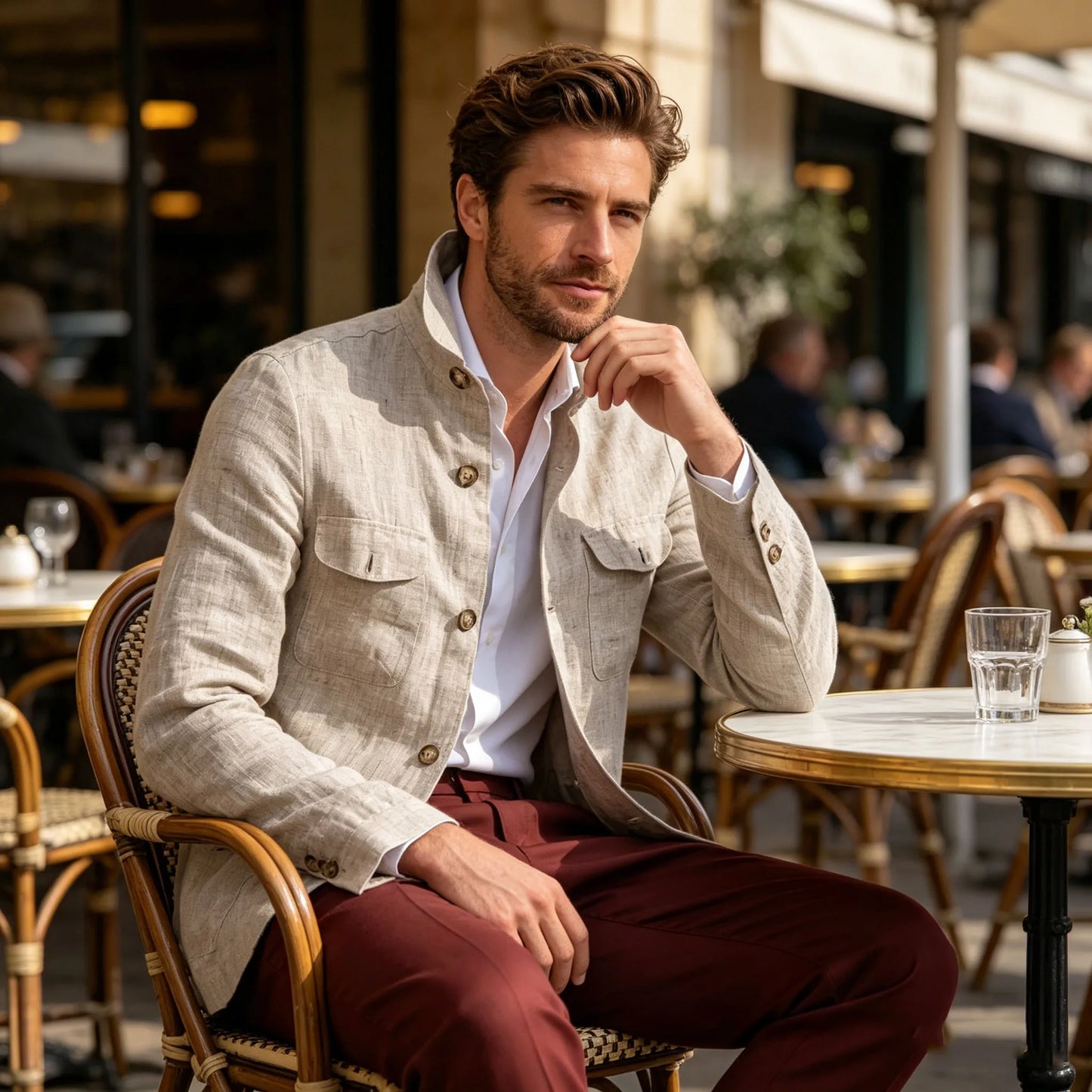 Men's Linen Safari Jacket Vintage Stand Collar Breathable Multi-Pocket Lightweight Casual Blazer Cotton Linen Blend For Summer