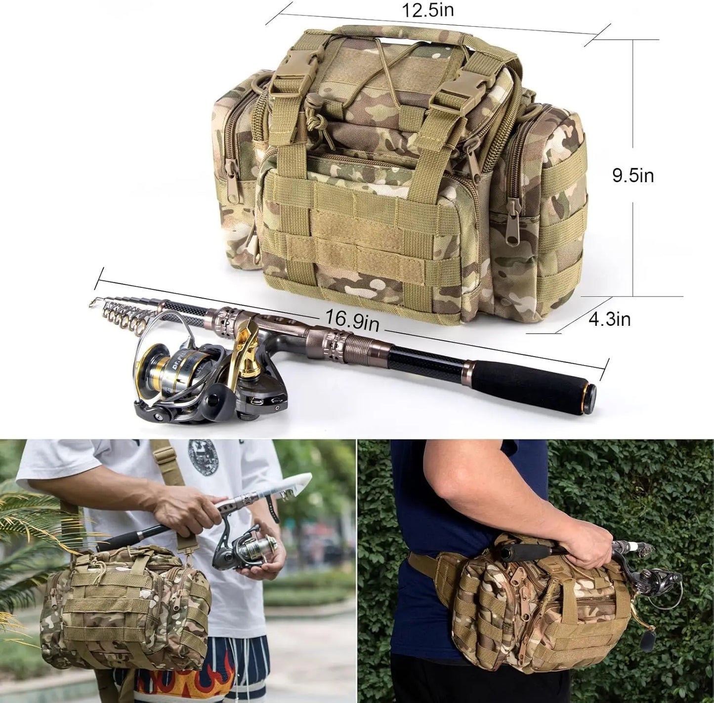 125-Piece Telescopic Fishing Rod Reel Combo Set with Tackle Bag for Freshwater Saltwater Travel