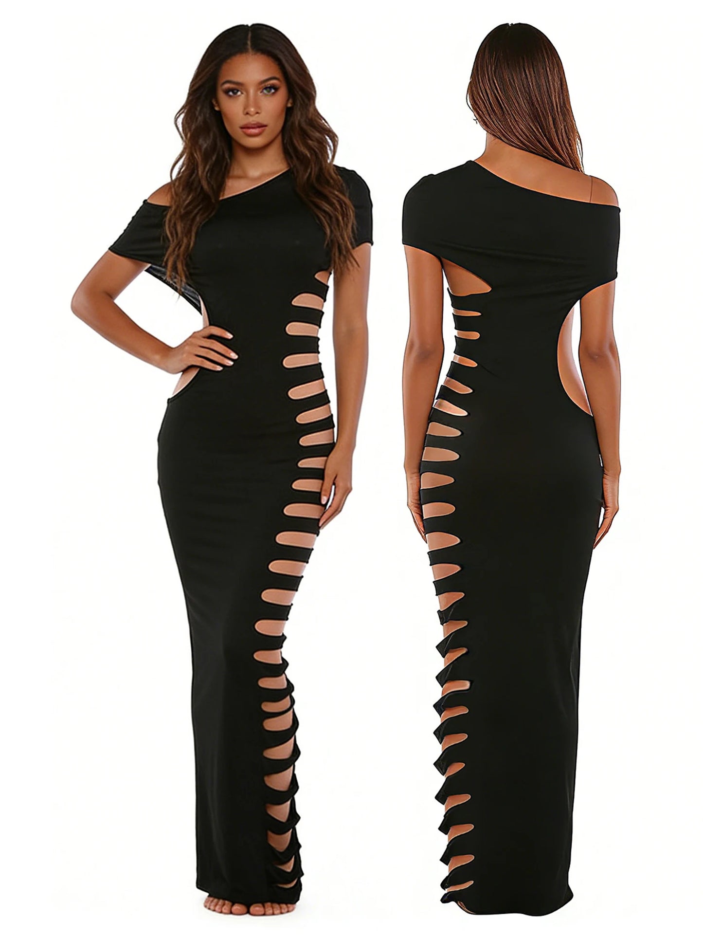 Elegant One Shoulder Bodycon Dress with Side Cutout Detail and Sleeveless Design Perfect for Parties and Special Occasions