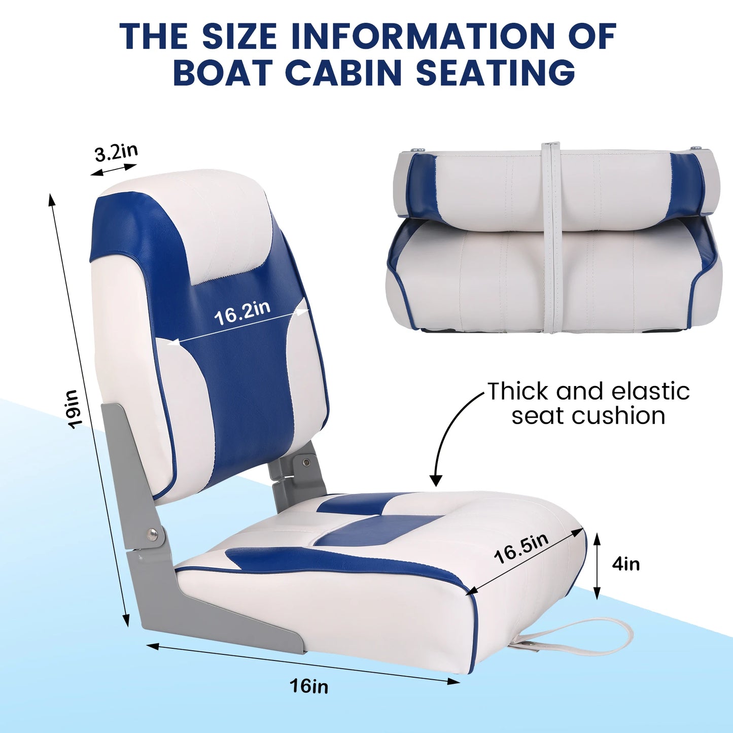 2 Pack Boat Seats Low Back,Boat Seats Stainless Steel Screws Included,Fold-Down Fishing Boat Chair with Thickened Sponge Padding