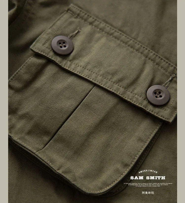 TCU Multi Pockets American Vintage Casual Jackets Spring Autumn 100% Cotton Chevron Coats for Male Amekaji Workwear Hunting Wear