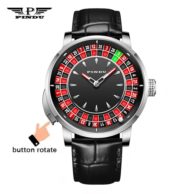 Fashion Business Noble Red PINDU Top Men's Mechanical Watch NH35A Push Button Gambling Table Roulette Game Watch Sapphire Watch