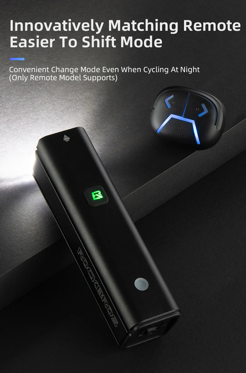 ROCKBROS Bike Light 1500LM 5000mAh Bicycle Lights IPX6 Aluminum Type-C Rechargeable Smart Brightness Sense Adjust Cycling Lamp
