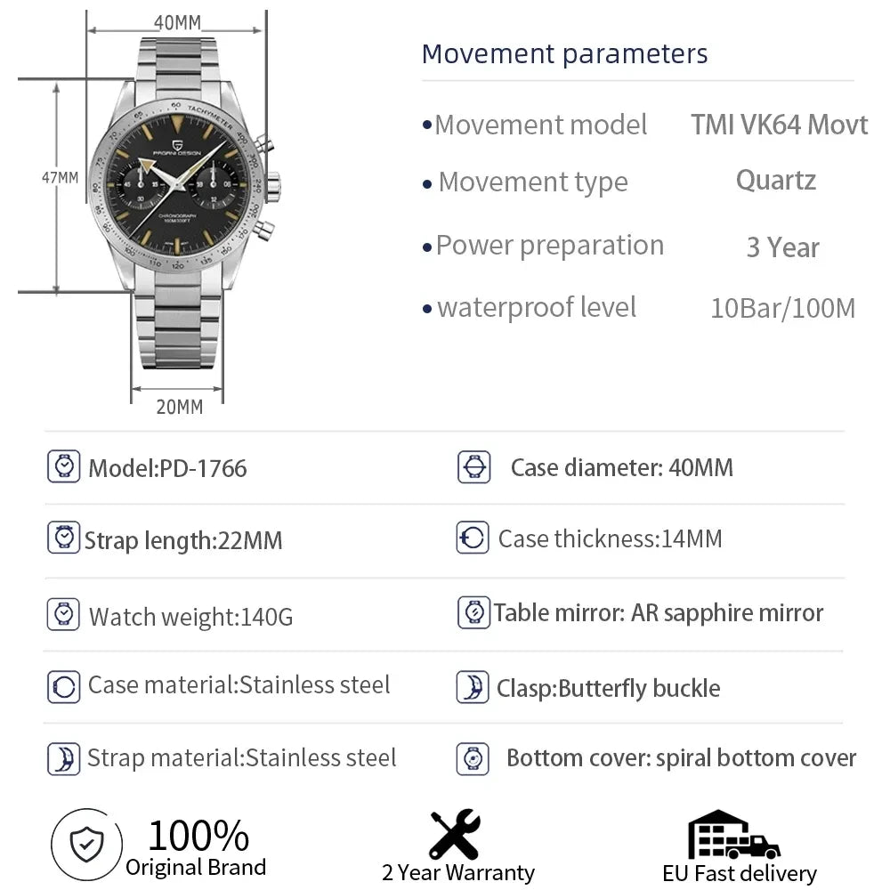 2026 New PAGANI DESIGN Retro Mens Watches Quartz Chronograph Watch For Men Top Luxury AR Sapphire Waterproof Luminous Clock Gift