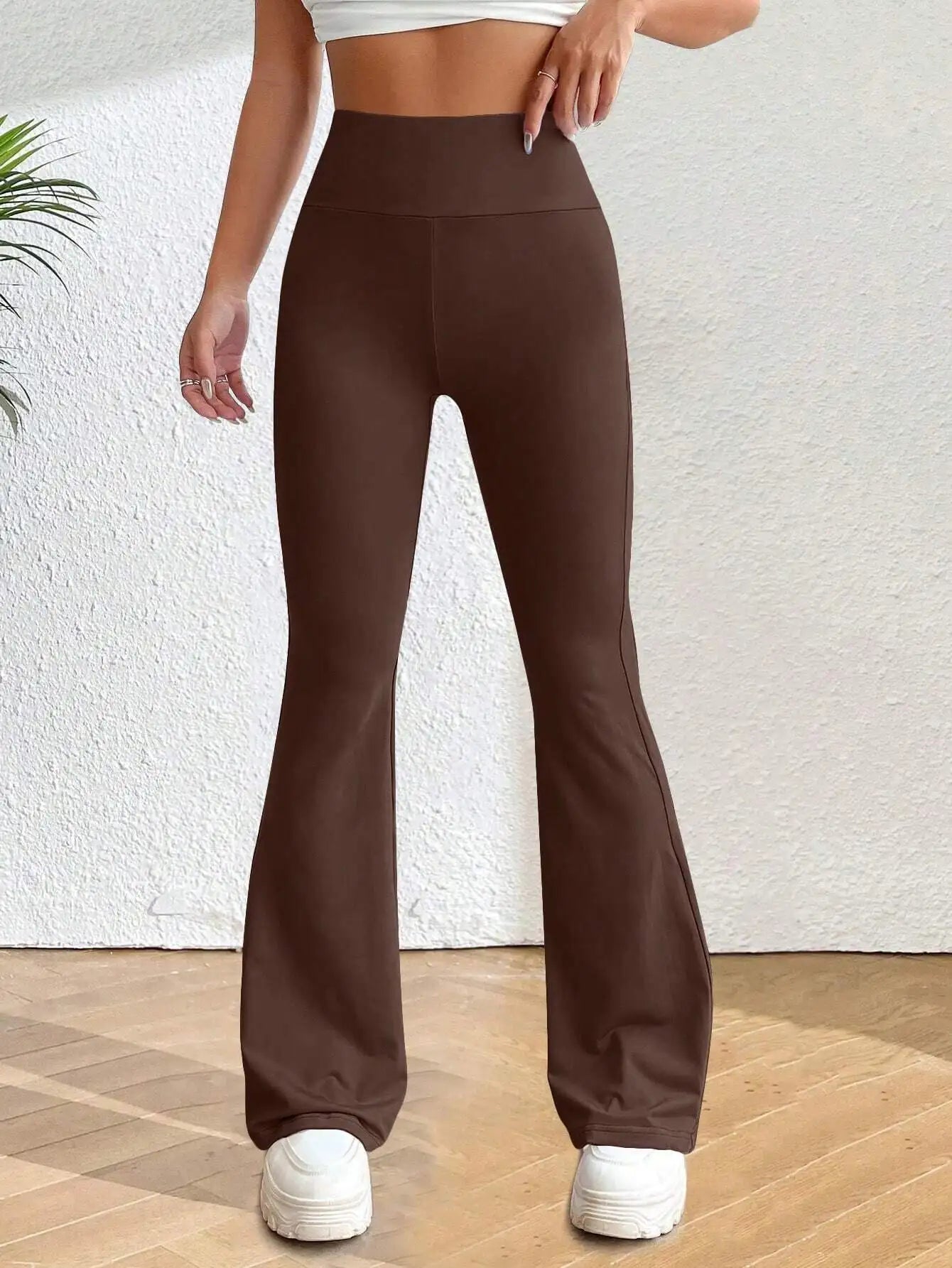 Solva Solid Flare Leg Pants Fall Cloth For Women  Women's High-Waisted Flared Pants, Elastic Waist, Cinching Hip-Lifting, Casual Yoga Pan for All-Season Exercise and Outdoor Wear