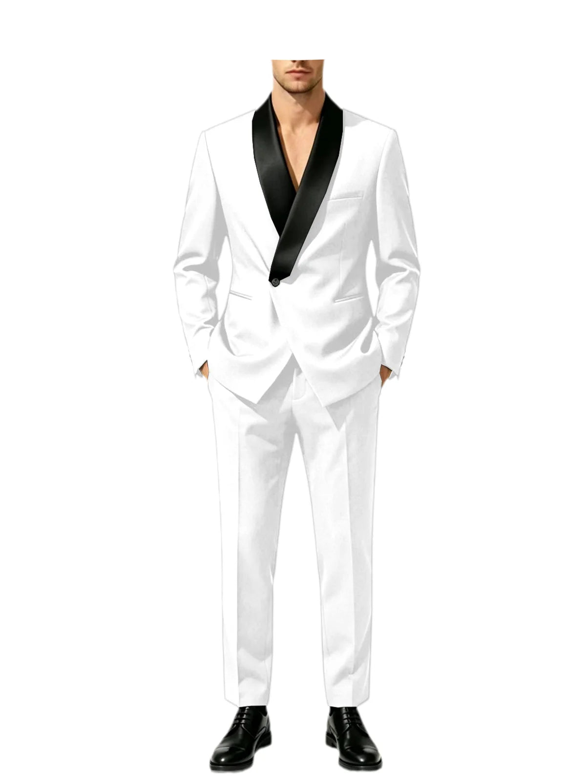 Men's Tuxedo Suit with Black Satin Shawl Lapel Slim Fit 2-Piece Suit Jacket & Pants Business Casual Blazer Trousers for Wedding