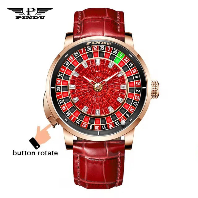 Fashion Business Noble Red PINDU Top Men's Mechanical Watch NH35A Push Button Gambling Table Roulette Game Watch Sapphire Watch