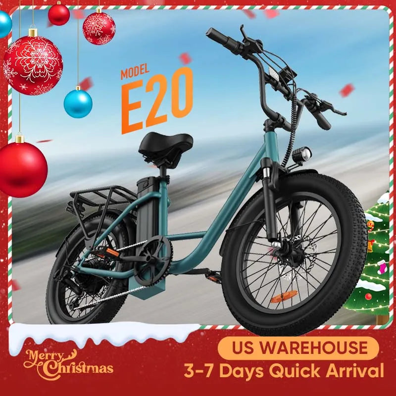 URLIFE 1000W E20 Electric Bike | 48V 13Ah Removable Battery, 20MPH, 20''X3" Fat Tire, 7-Speed E-Bike with Dual Disc Brake