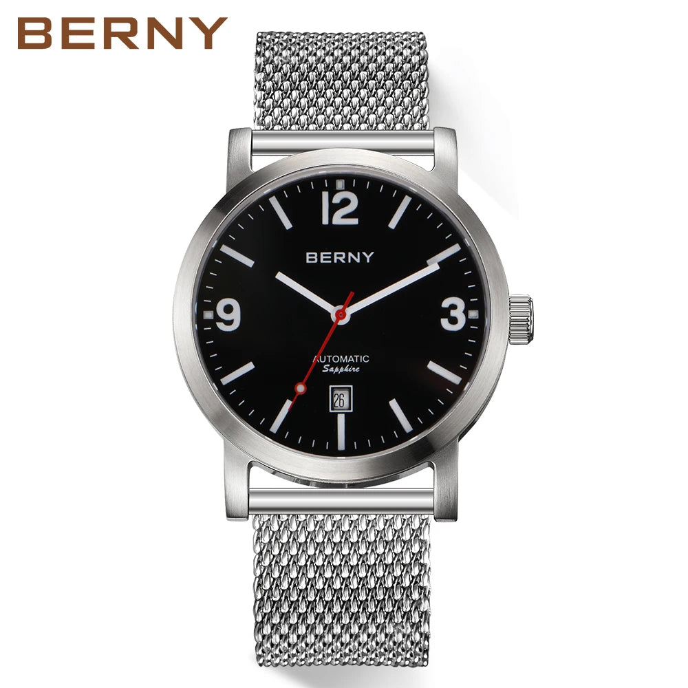 BERNY Watch for Men Mechanical Automatic Watches  Luxury Brand Male Clock Water Resistant Swiss Trackway Men's Wristwatch