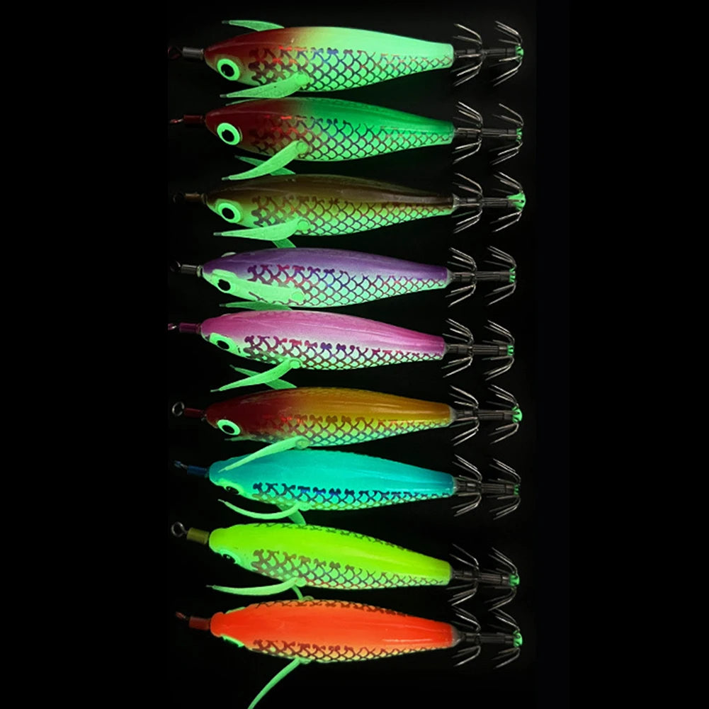 Luminous Squid Hook Squid Fishing Lure with 3D Eyes Cuttlefish Attracting Lure Glow In The Dark Squid Bait for Night Fishing