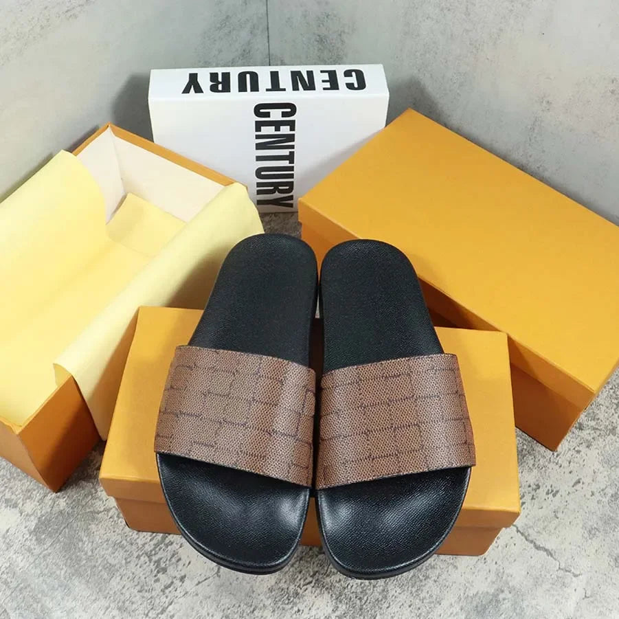 Designers Slides Womens Slippers Floral Slipper Leather Rubber Flats Sandals Summer Beach Shoes Loafers Gear Bottoms Slider