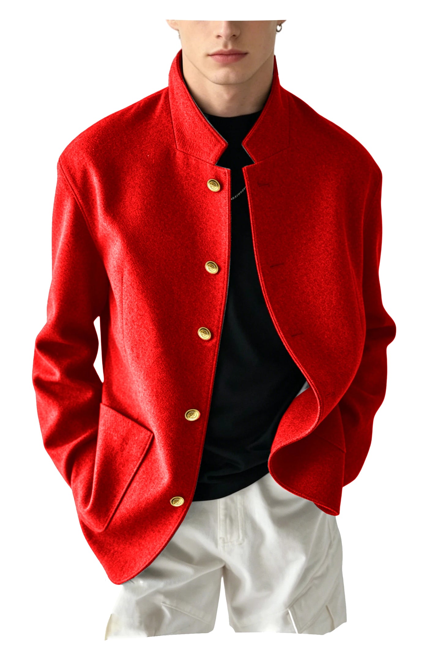 Vintage Men's Stand Collar Jacket Wool Blend Casual Coat Warm Autumn Winter Business Blazer Plus Size Streetwear Outerwear