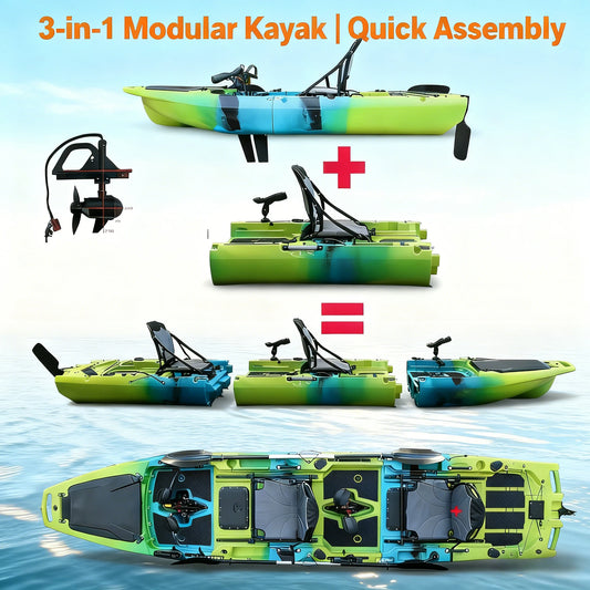 2-Seater Sit-on-Top Modular Pedal & Electric Fishing Kayak with Accessories Durable Anti-Collision Customizable Aluminum Seats