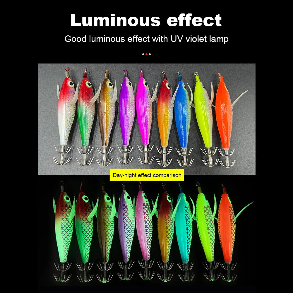 Luminous Squid Hook Squid Fishing Lure with 3D Eyes Cuttlefish Attracting Lure Glow In The Dark Squid Bait for Night Fishing