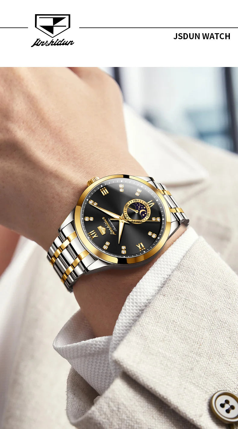 JSDUN Men's Watch Fashionable Business  Automatic Mechanical Watch Waterproof Luminous Moon Phase Watch Luxury Brand Men Watch
