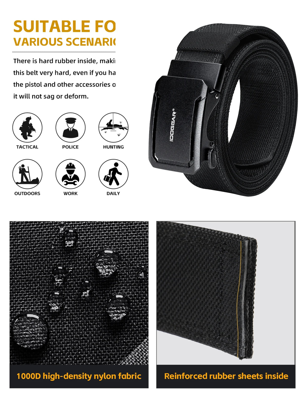 IDOGEAR SPORTS Quick-Adjust Tactical Ratchet Belt | Heavy-Duty 1.75" 1000D Nylon for EDC, CCW & Duty Use 3439