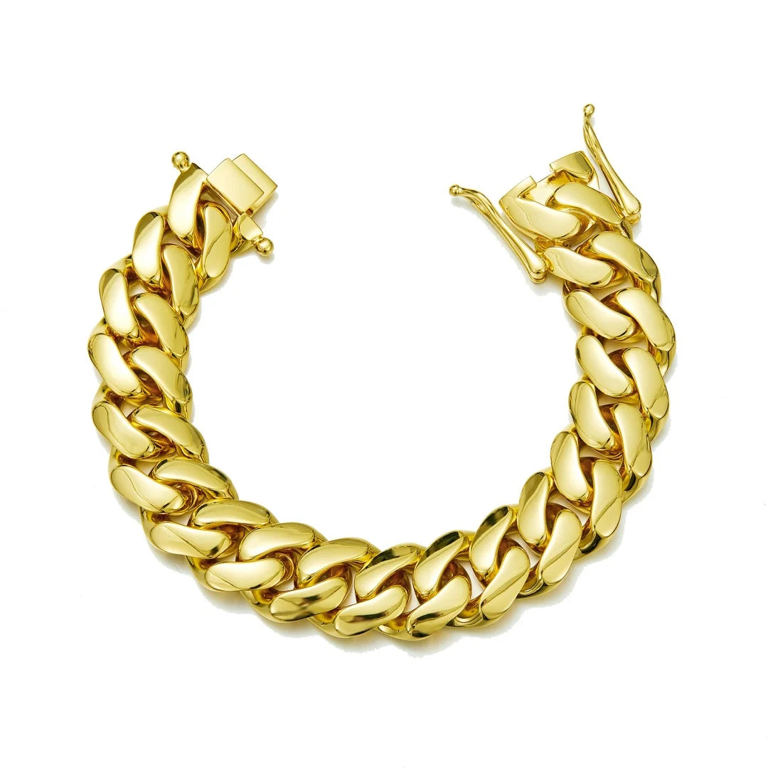 14-22mm Hip Hop Bling Gold Color Stainless Steel Dense Cuban Miami Link Chain Necklaces 14k Gold-plated for Men Rapper Jewelry