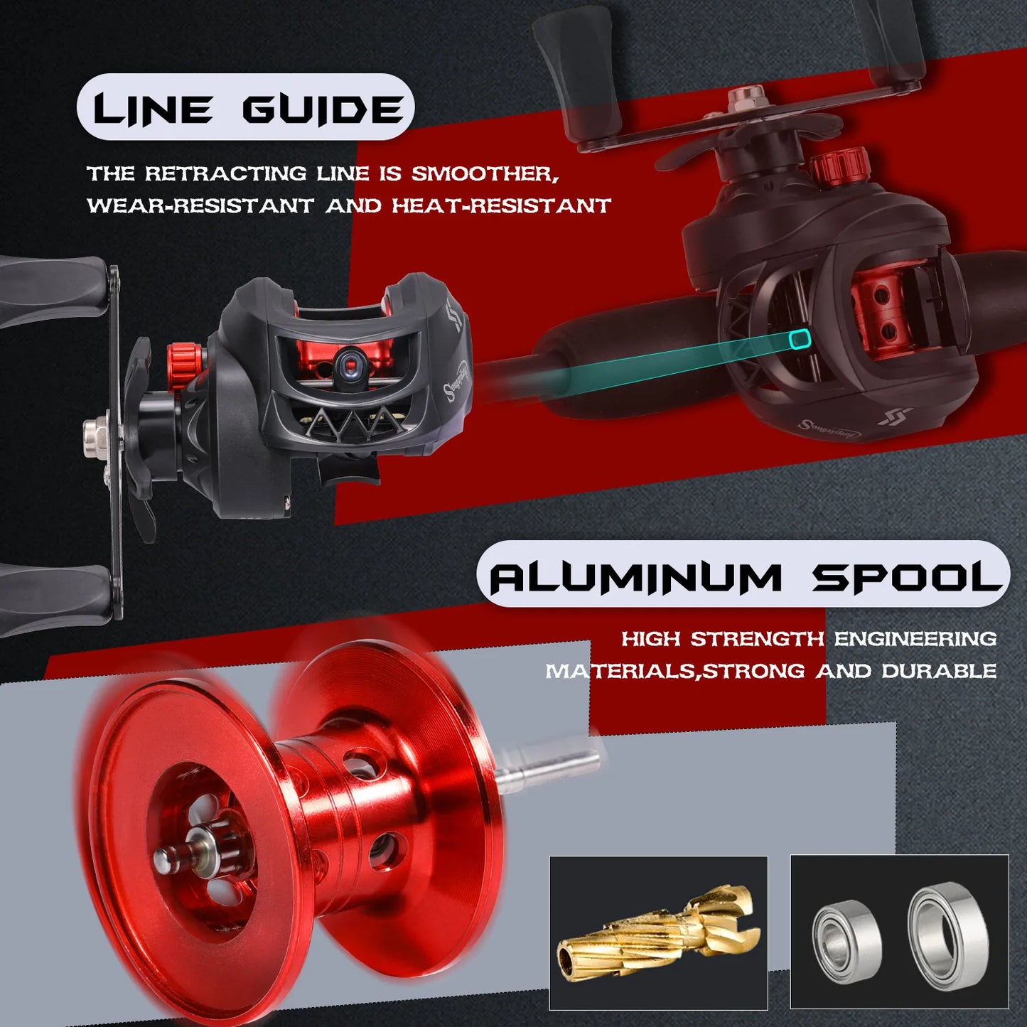 Sougayilang Fishing Rod Reel Combo Lightweight and High Carbon Casting Rod 7.2:1 Gear Ratio Baitcasting Reel With Line as A Gift