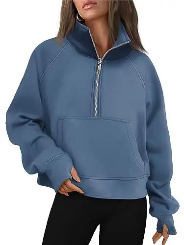 Womens Sweatshirts Half Zip Cropped Pullover Fleece Quarter Zipper Hoodies 2025 Fall Fashion Outfits Clothes