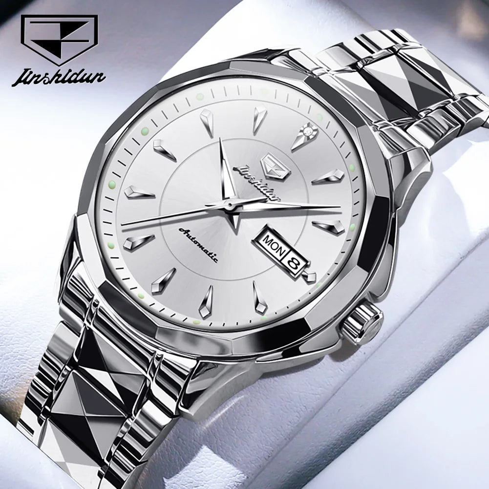JSDUN Original Mechanical Men's Watches Waterproof Stainless steel Band Gold Wristwatches Date Automatic Watch For Men Genuine