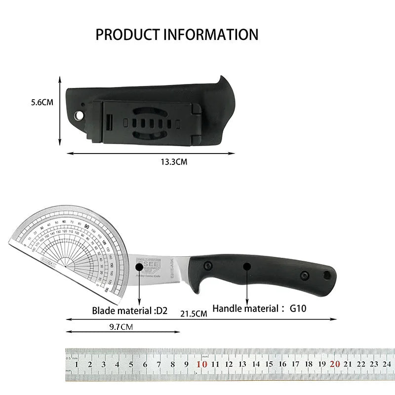 ES/EE AGK Outdoor Utility Knife with D2 Steel Blade G10 Handle Ideal for Camping Mountaineering and Tactical Defense Equipment
