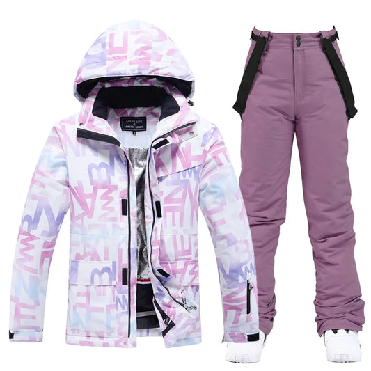 New Fashion Letter Women Ski Suit Winter Windproof Waterproof Snowboarding Jacket and Pants Snow Walking Clothes Female Snowsuit